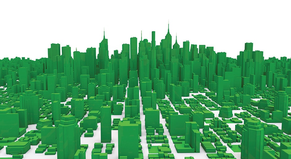 New York and London showing clear green office premium